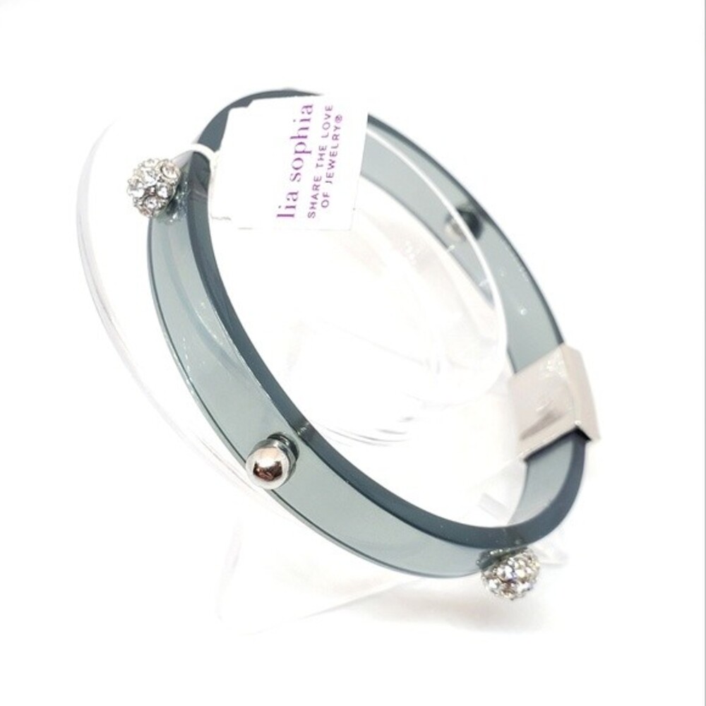 Lia Sophia Blue Teal Acrylic Bangle Chrome Studded Bracelet NWT
